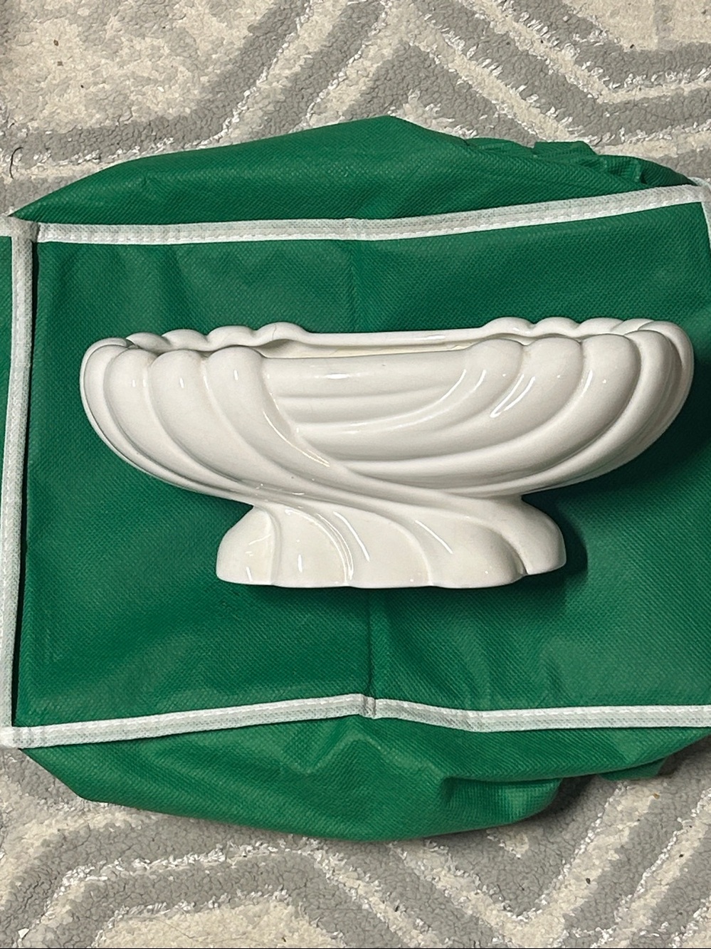 White Ceramic Decorative Bowl - Elegant Swirl Design - Picture 4 of 5